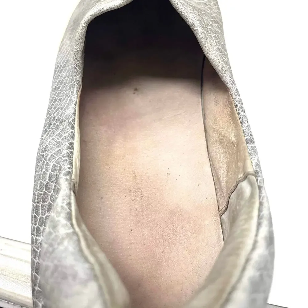 J SLIDES Silver White Slip On Snake Print Sneakers